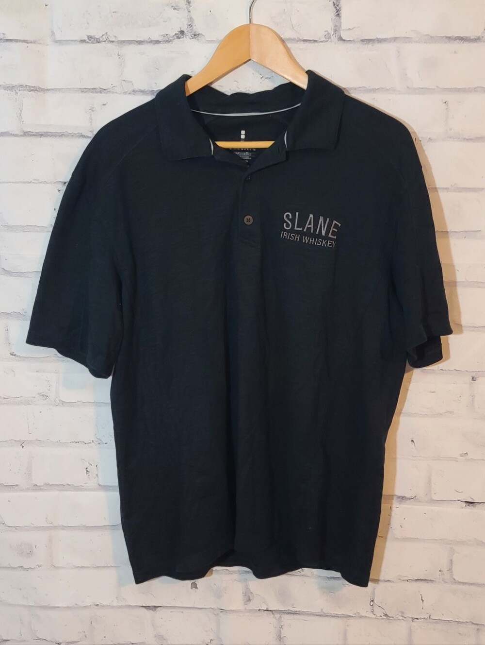 Elevate Men's Black Polo Shirt L Short Sleeve Embroidered Slane Whiskey Logo